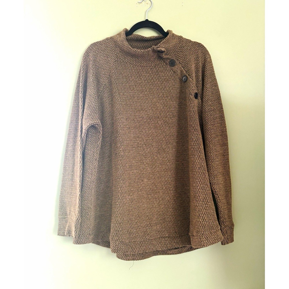 French Laundry Brown Black Houndstooth Knit Mock Neck Button Pullover Sweater 1X